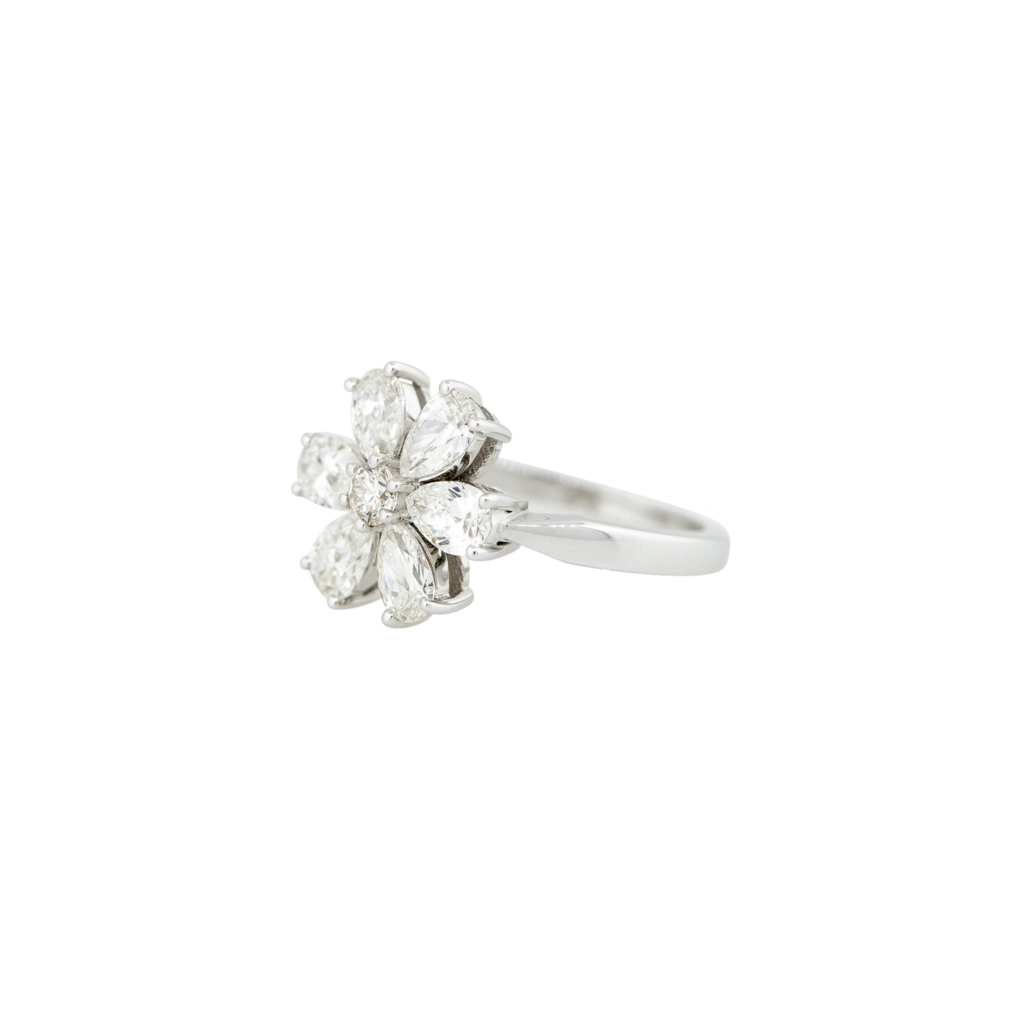18k White Gold 1.60ctw Pear Shaped Diamond Flower Ring