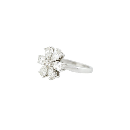 18k White Gold 1.60ctw Pear Shaped Diamond Flower Ring