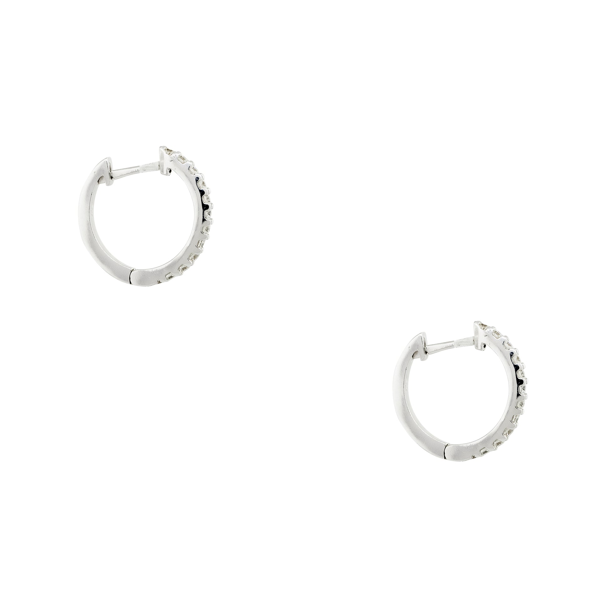 14k White Gold 0.36ctw Small Round Brilliant Diamond Hoop Earrings