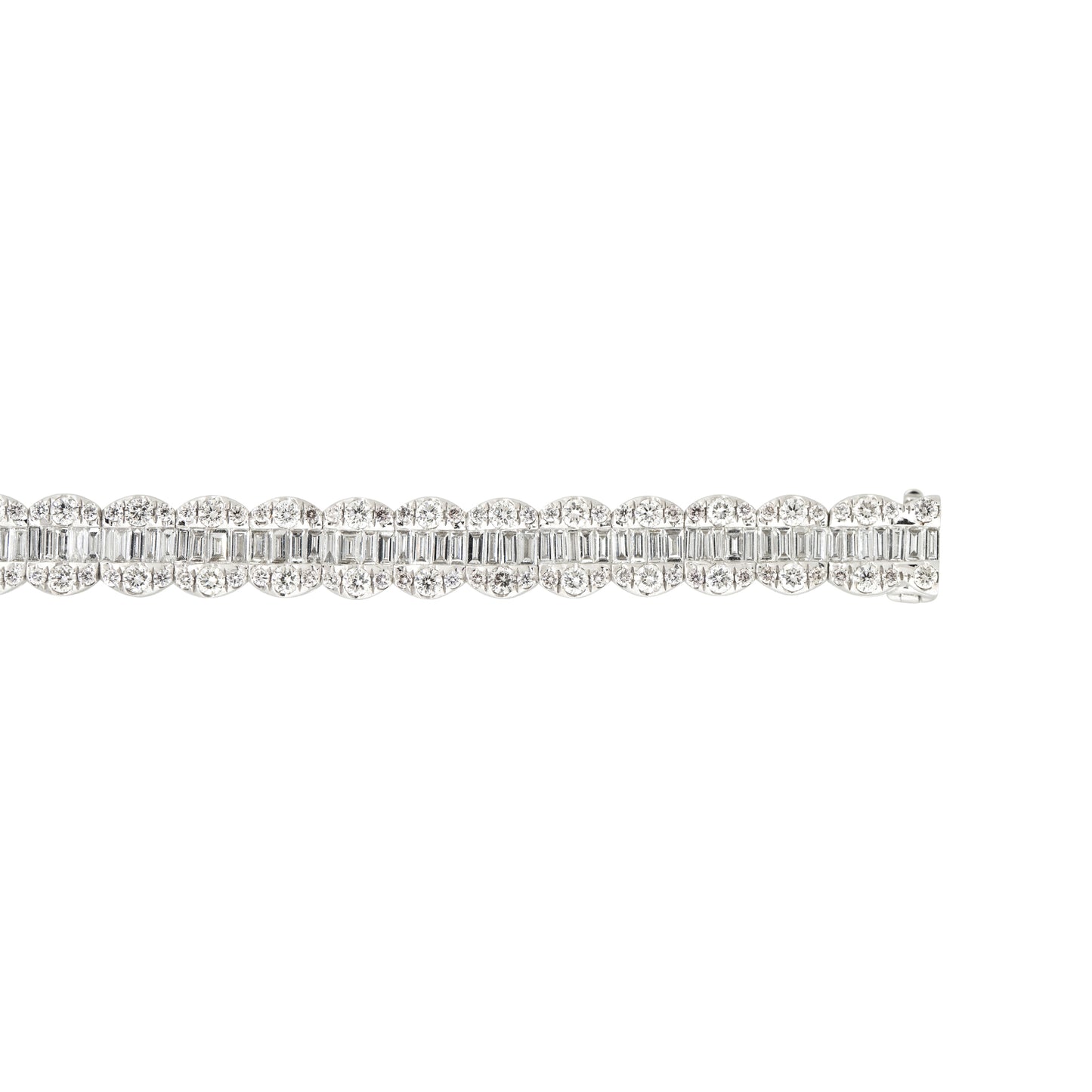 18k White Gold 6.5ctw Round Brilliant and Baguette Cut Diamond Bracelet