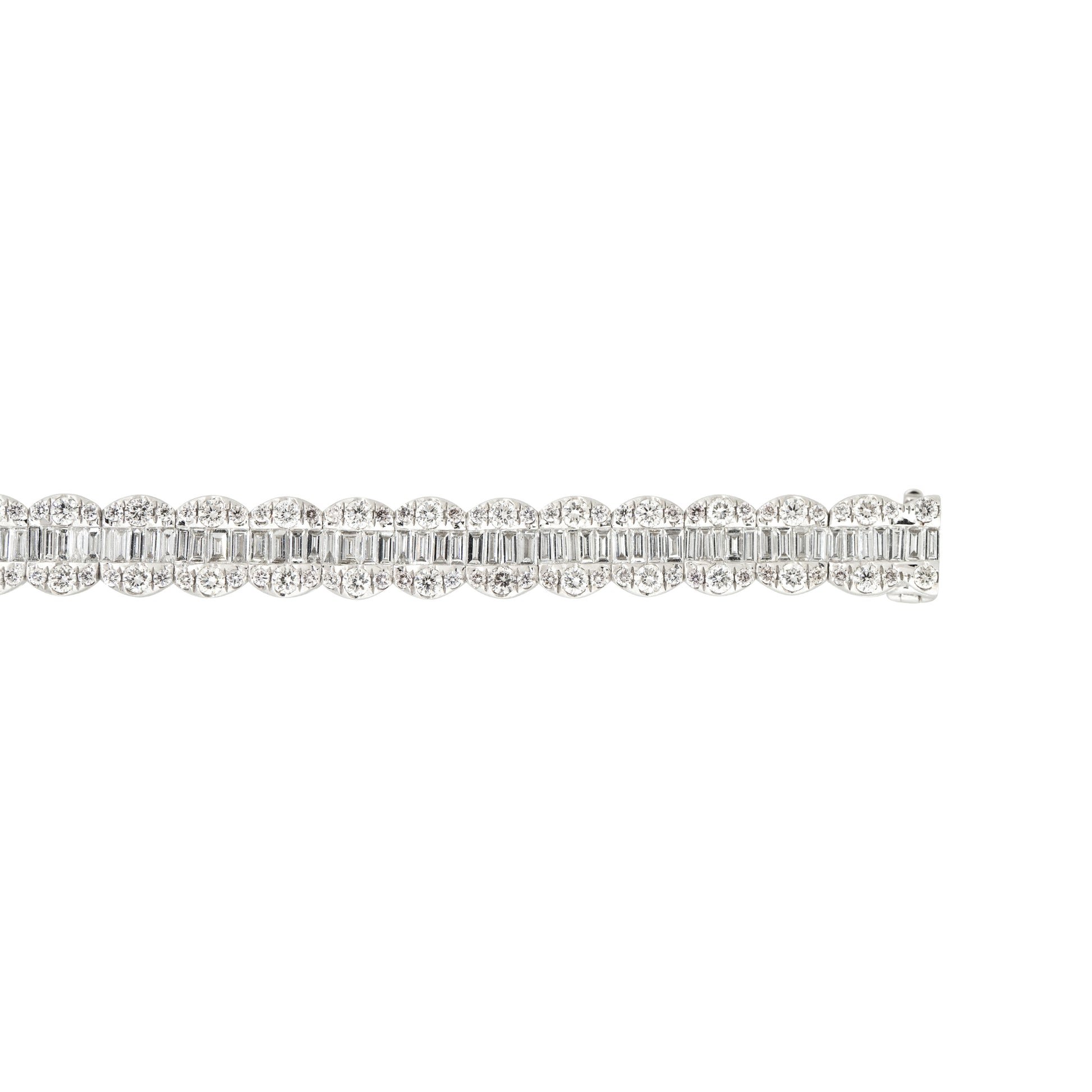 18k White Gold 6.5ctw Round Brilliant and Baguette Cut Diamond Bracelet