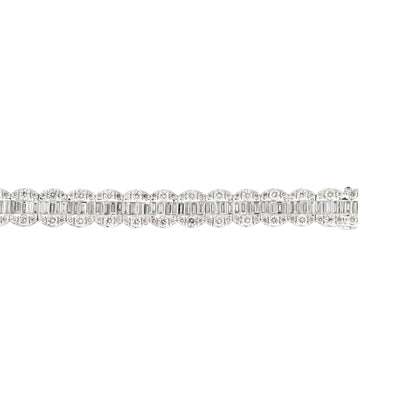 18k White Gold 6.5ctw Round Brilliant and Baguette Cut Diamond Bracelet