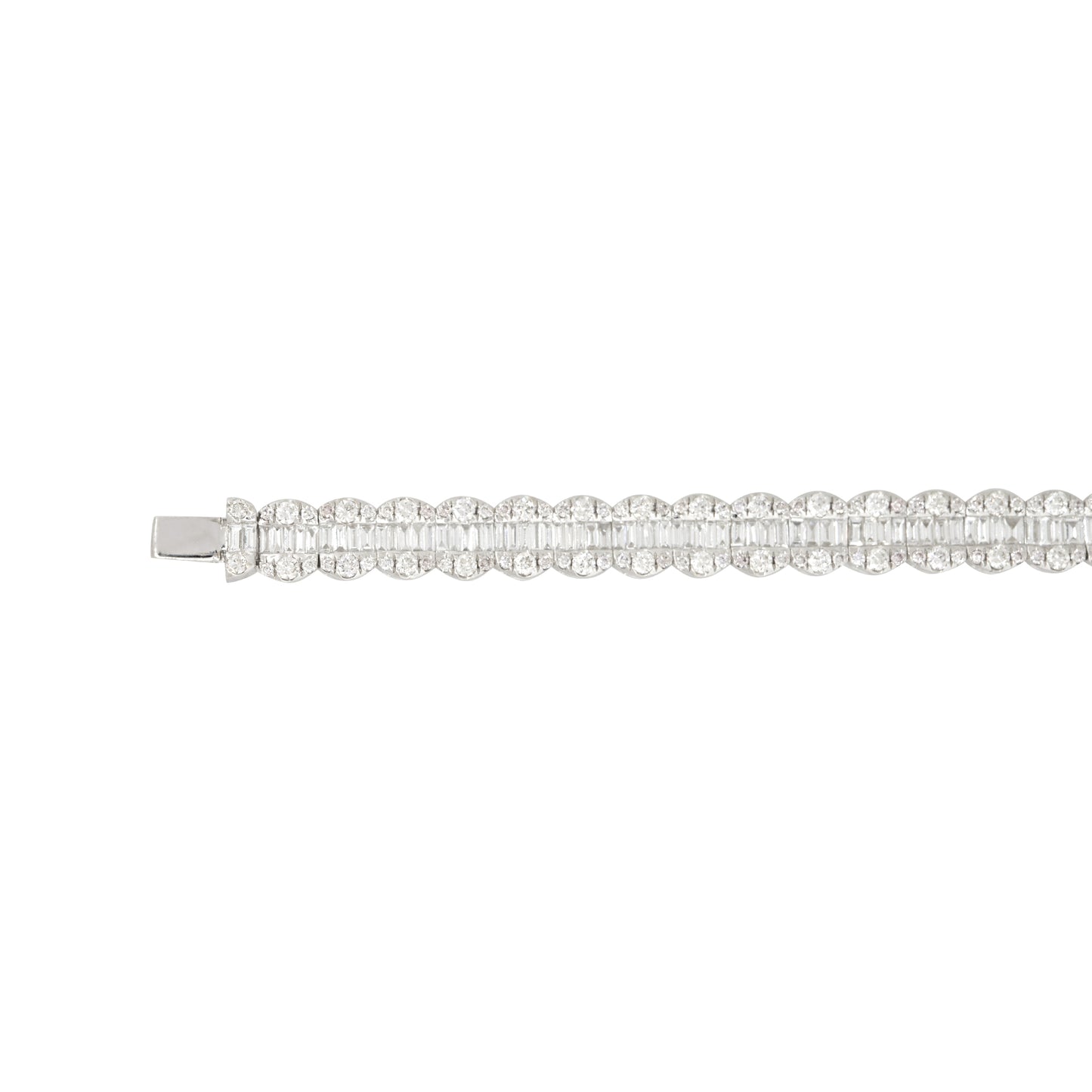 18k White Gold 6.5ctw Round Brilliant and Baguette Cut Diamond Bracelet