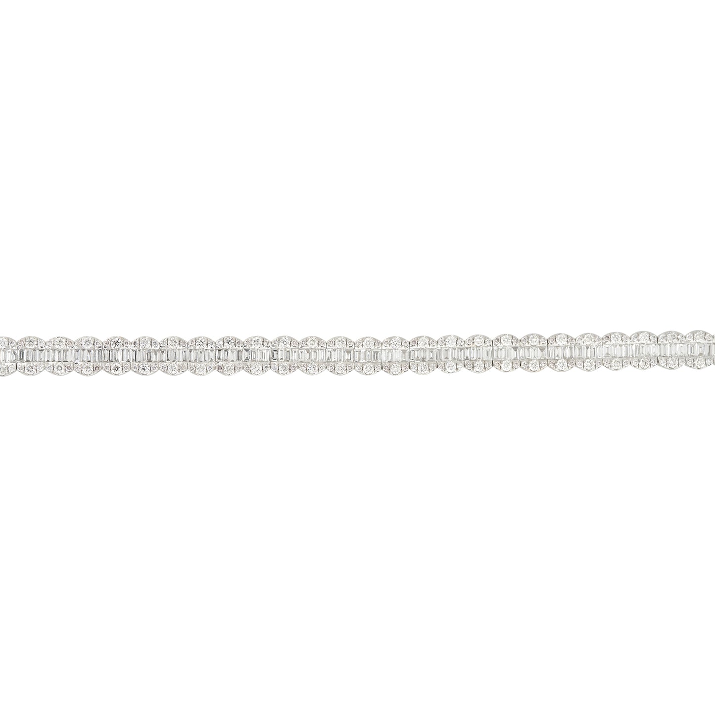 18k White Gold 6.5ctw Round Brilliant and Baguette Cut Diamond Bracelet
