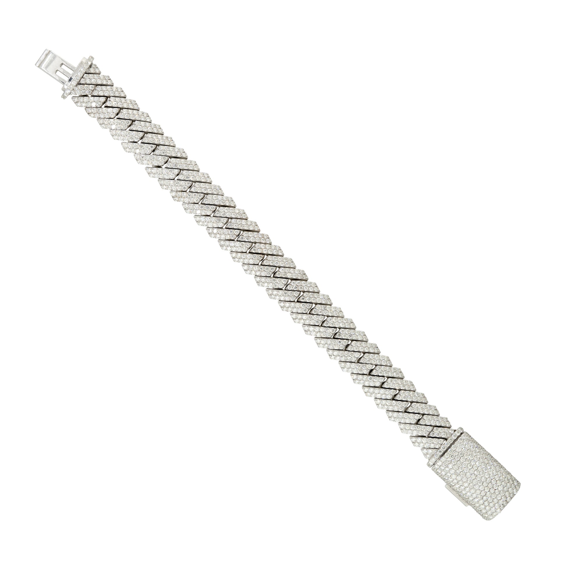 10k White Gold 18.18ctw Pave Diamond 15mm Cuban Link Men's Bracelet