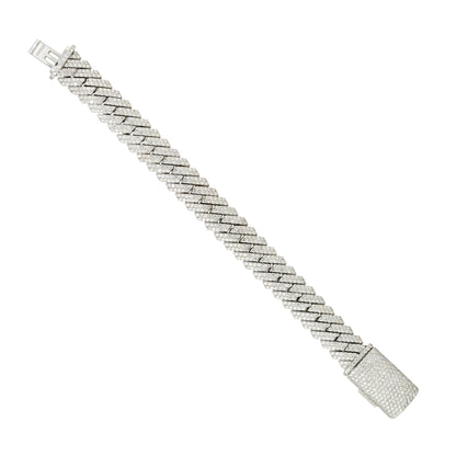 10k White Gold 18.18ctw Pave Diamond 15mm Cuban Link Men's Bracelet