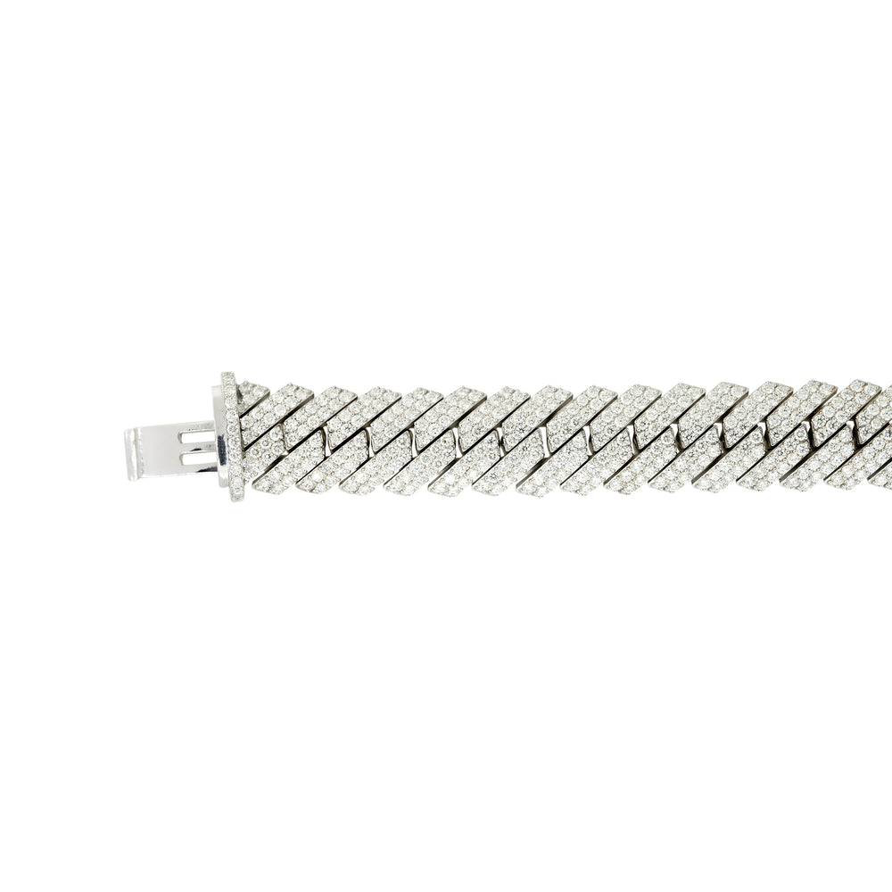 10k White Gold 18.18ctw Pave Diamond 15mm Cuban Link Men's Bracelet