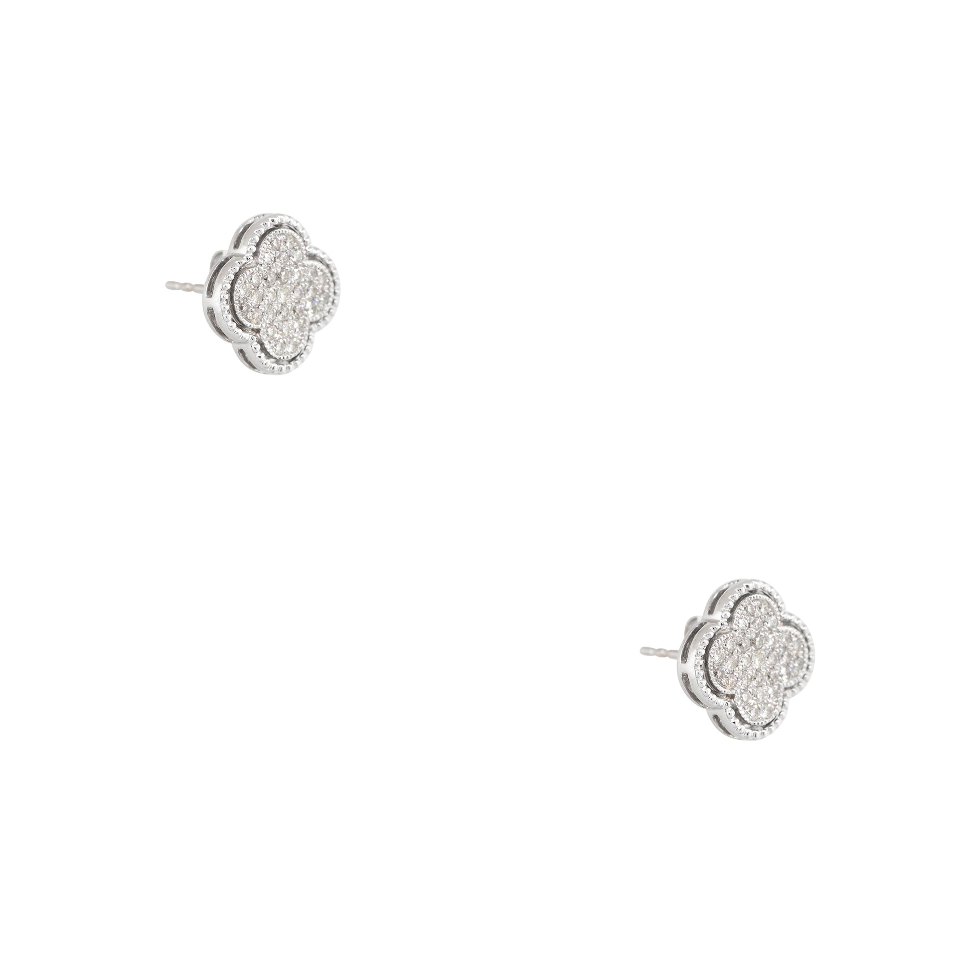 14k White Gold 0.51ctw Pave Diamond Clover Stud Earrings