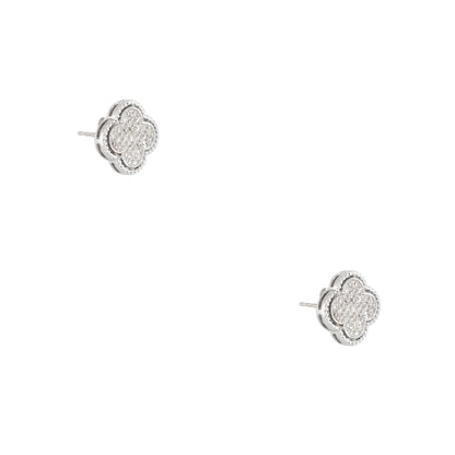 14k White Gold 0.51ctw Pave Diamond Clover Stud Earrings