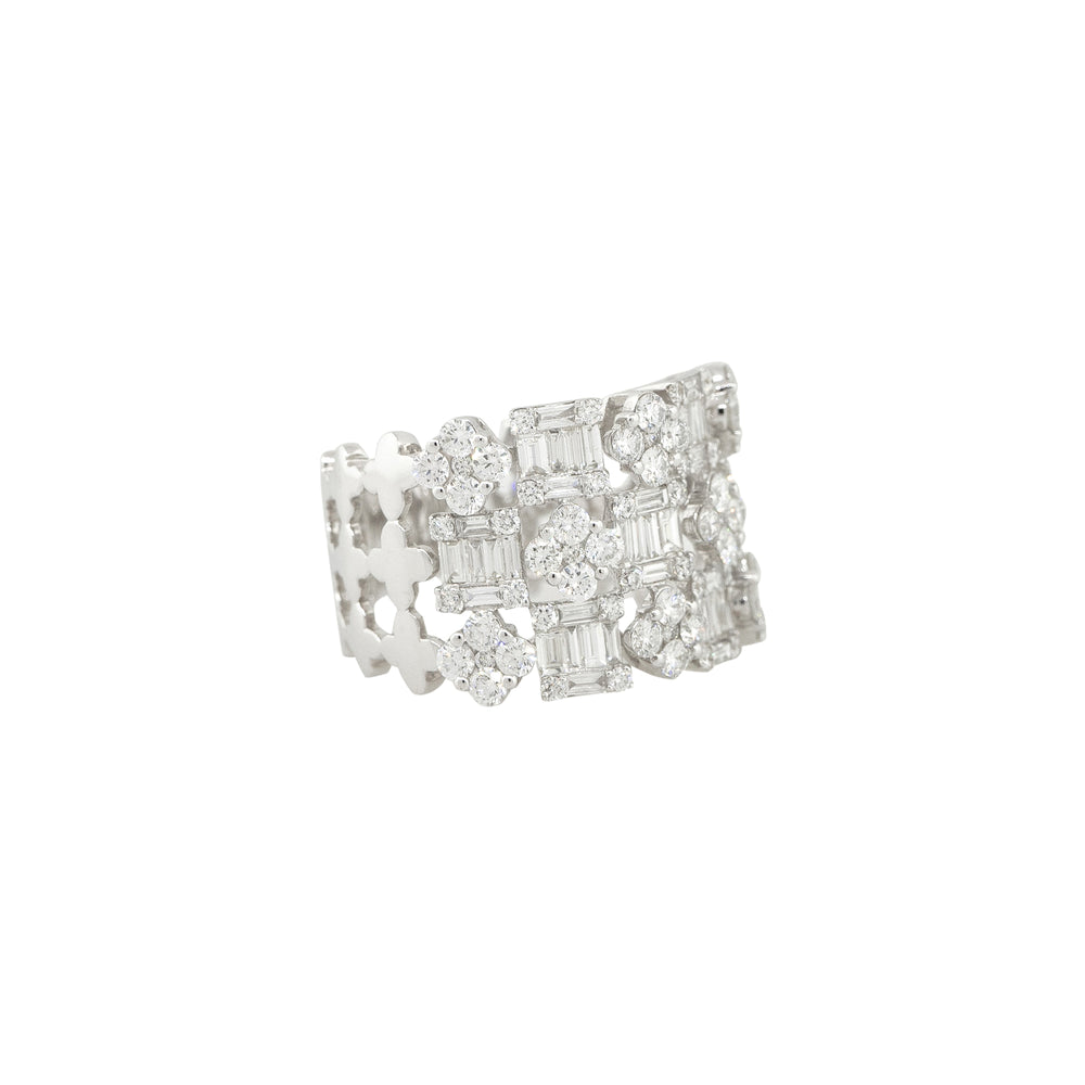 18k White Gold 2.3ctw Baguette & Round Brilliant Diamond Open Work Ring