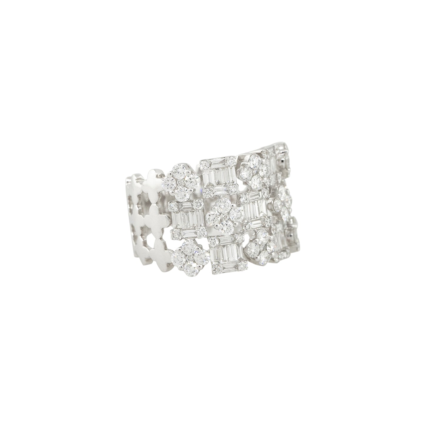 18k White Gold 2.3ctw Baguette & Round Brilliant Diamond Open Work Ring