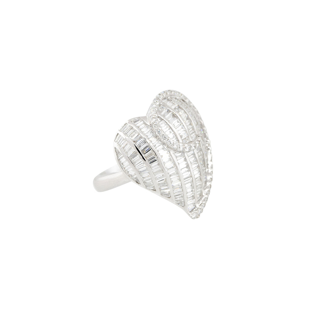 18k White Gold 2.4ctw Baguette & Round Brilliant Diamond Heart Ring