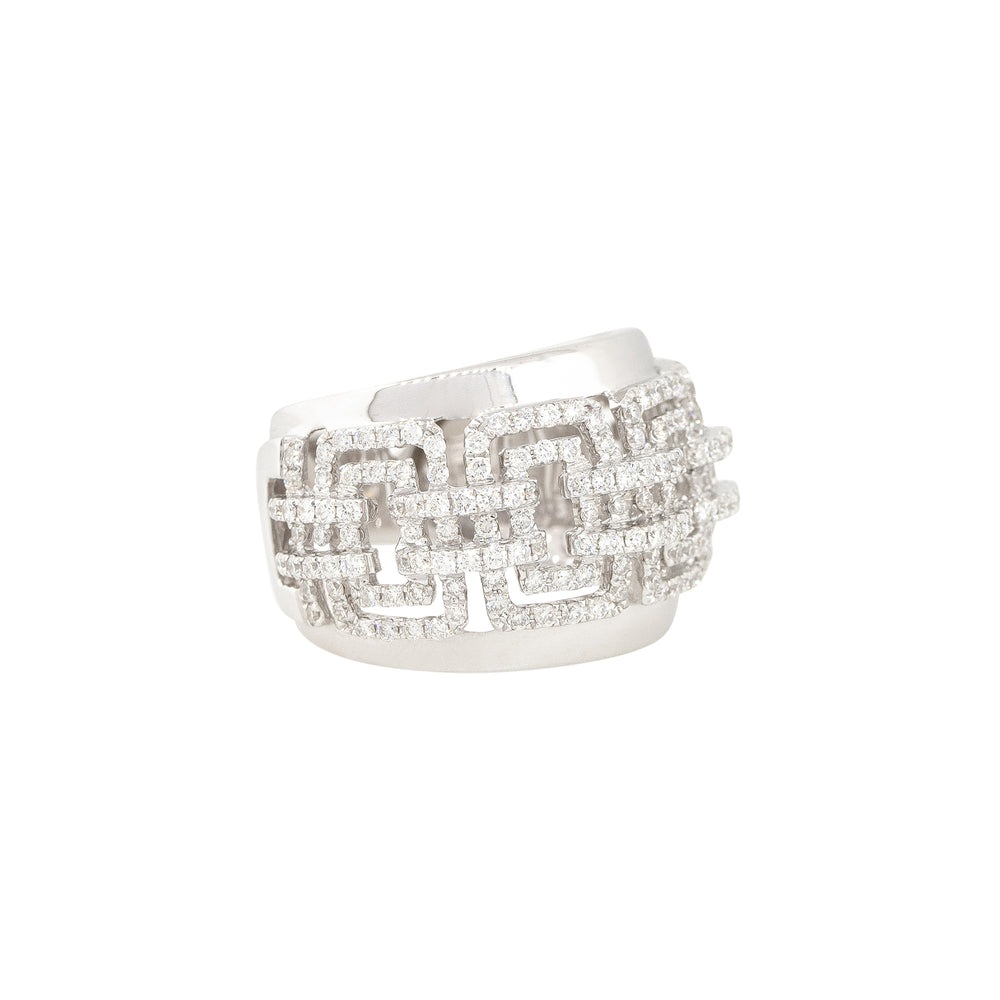 18k White Gold 1.43ctw Diamond Rectangular Open Work Band Ring