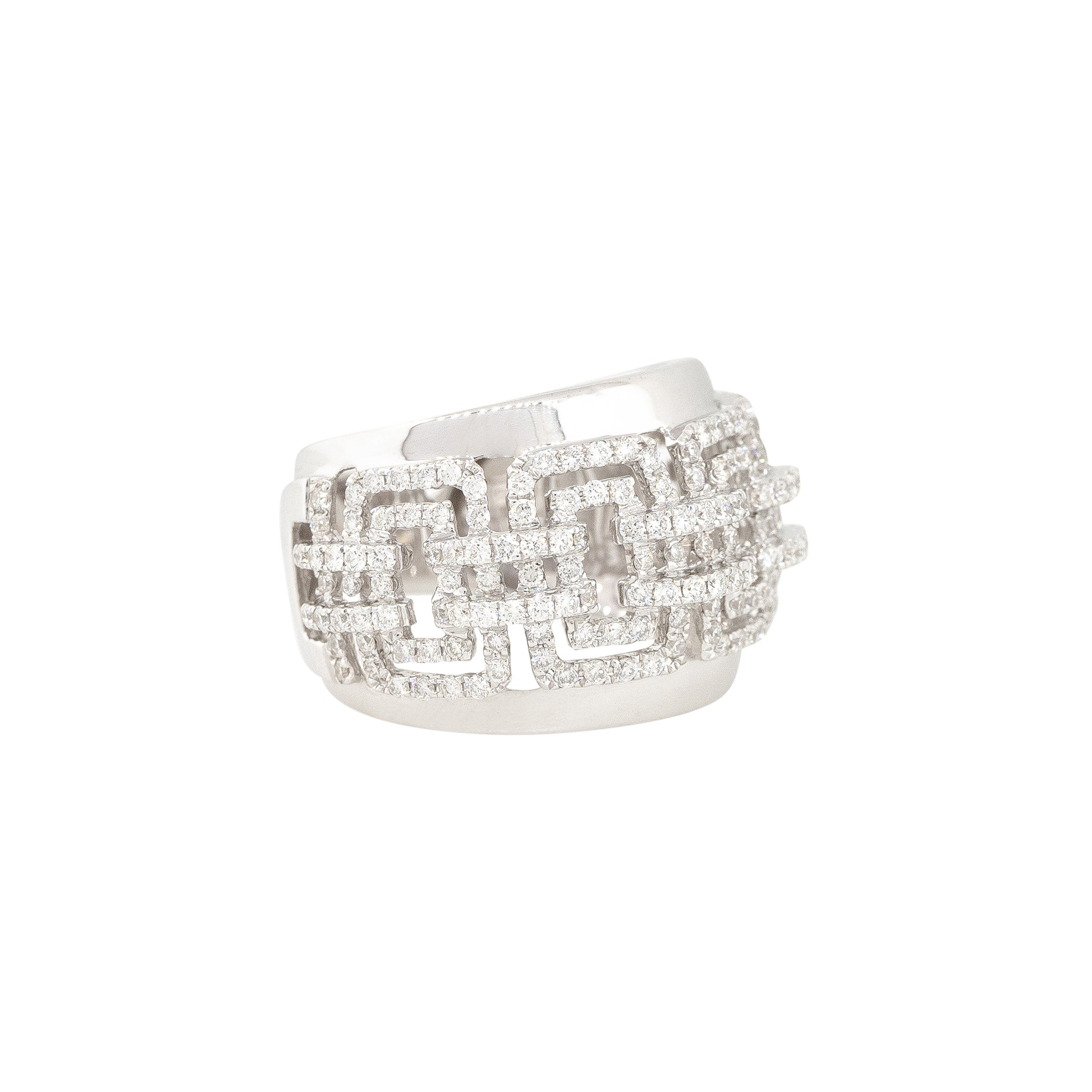 18k White Gold 1.43ctw Diamond Rectangular Open Work Band Ring