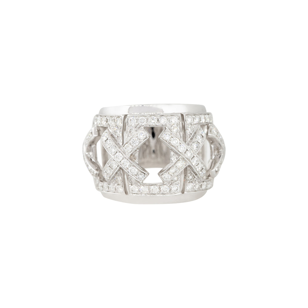18k White Gold 1.56ctw Wide Pave Diamond "X" Band Ring