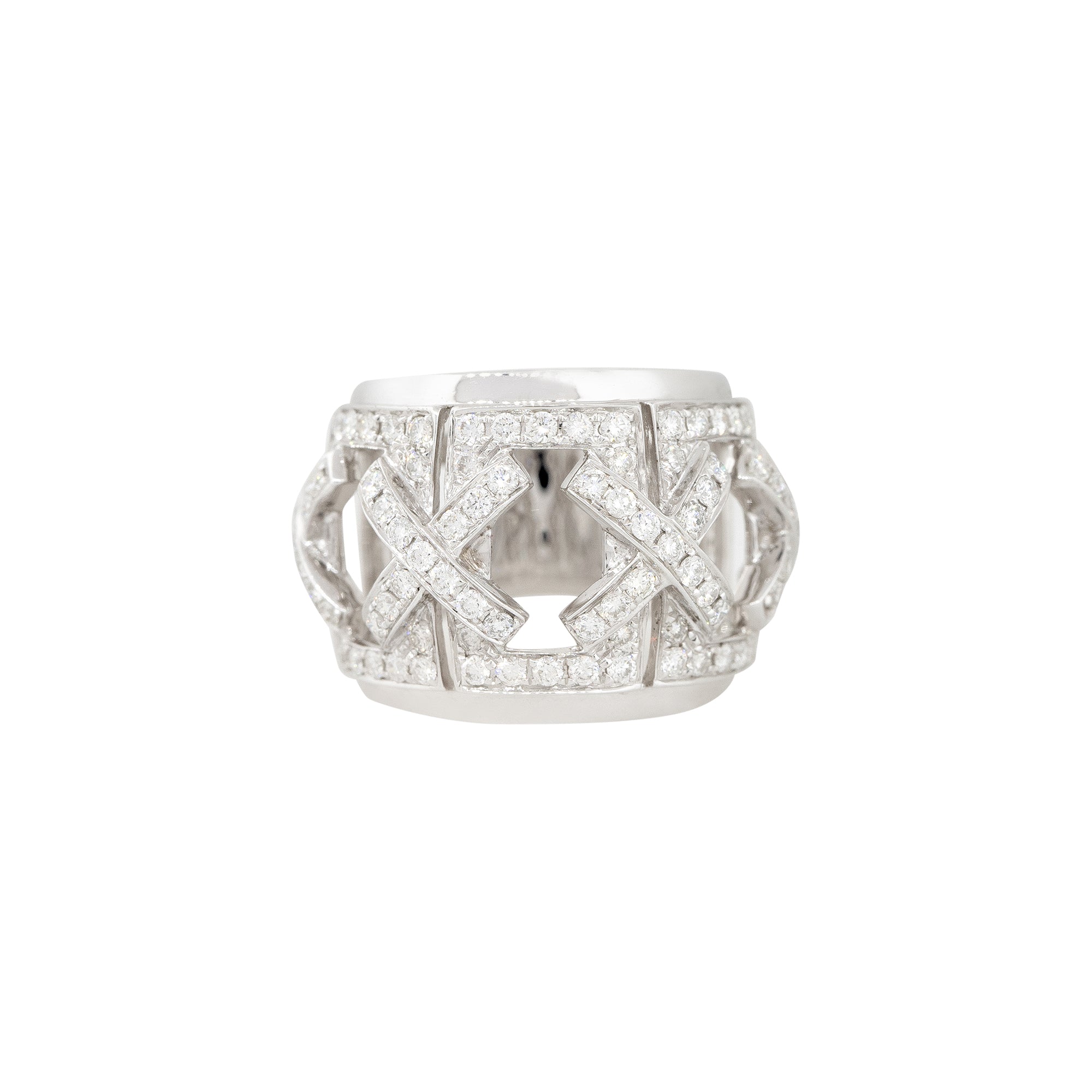 18k White Gold 1.56ctw Wide Pave Diamond "X" Band Ring