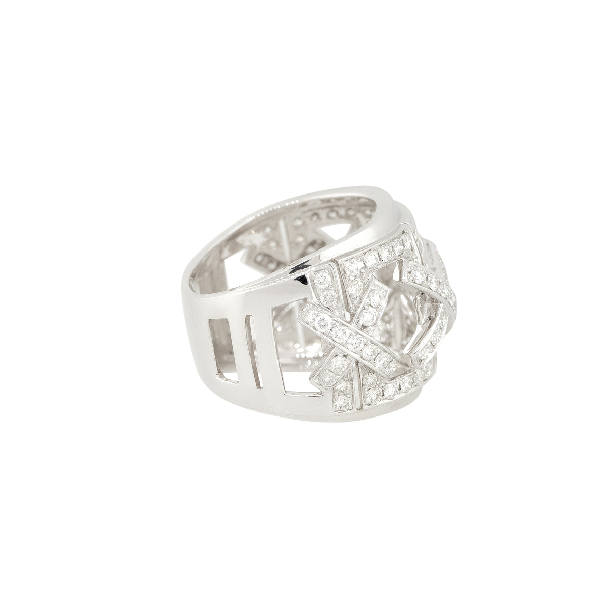 18k White Gold 1.56ctw Wide Pave Diamond "X" Band Ring