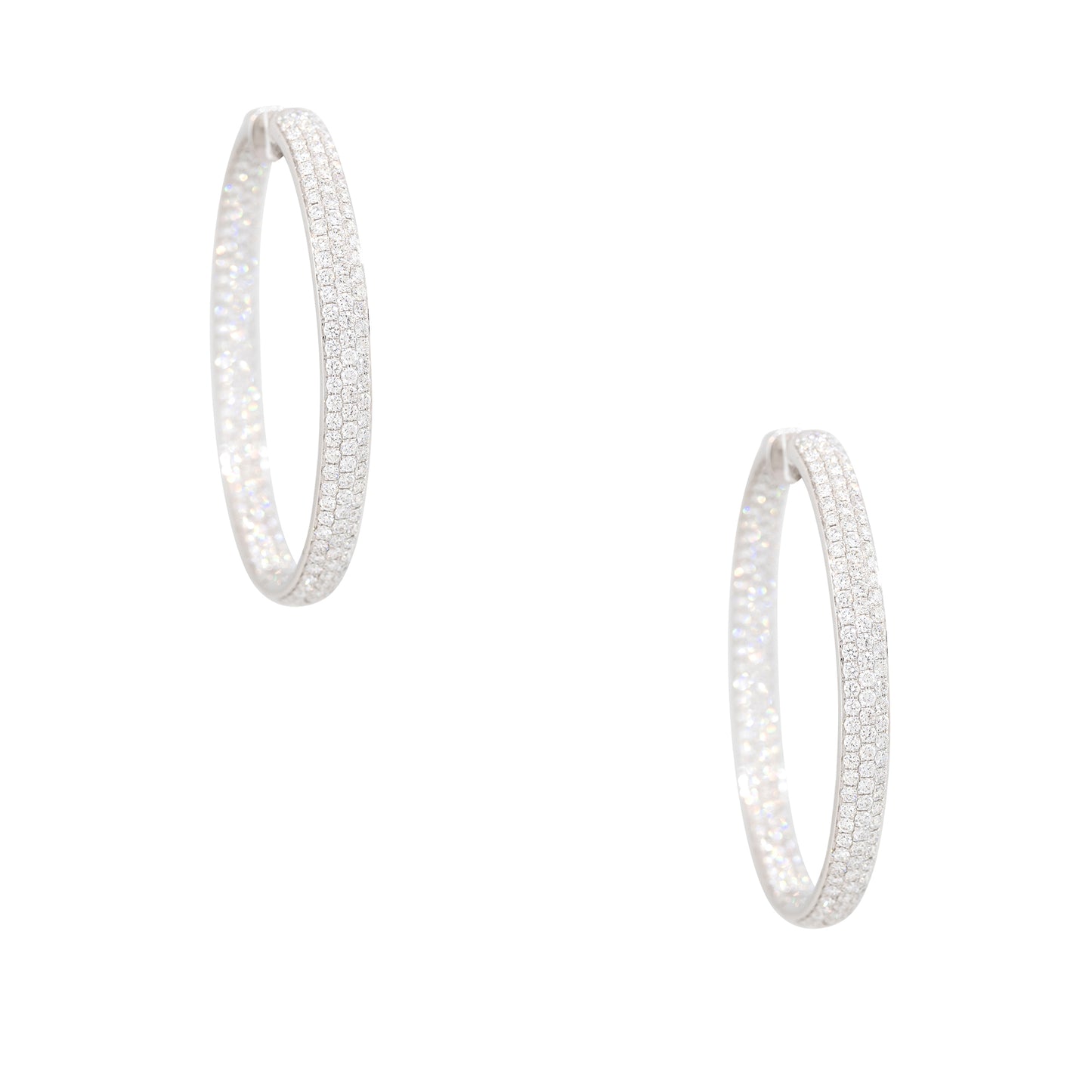 18k White Gold 5.94ct Pave Diamond Inside-Out Oval Hoop Earrings