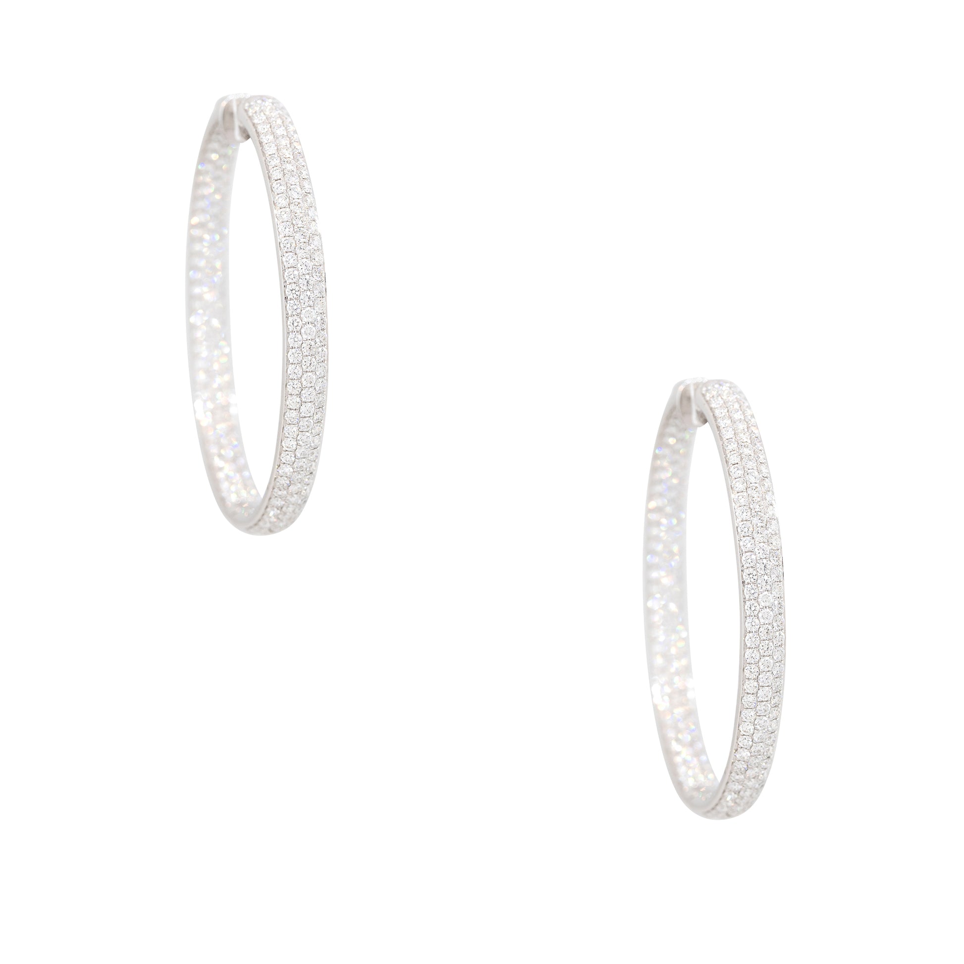 18k White Gold 5.94ct Pave Diamond Inside-Out Oval Hoop Earrings
