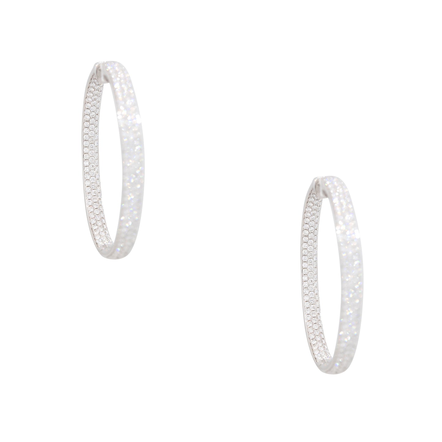 18k White Gold 5.94ct Pave Diamond Inside-Out Oval Hoop Earrings