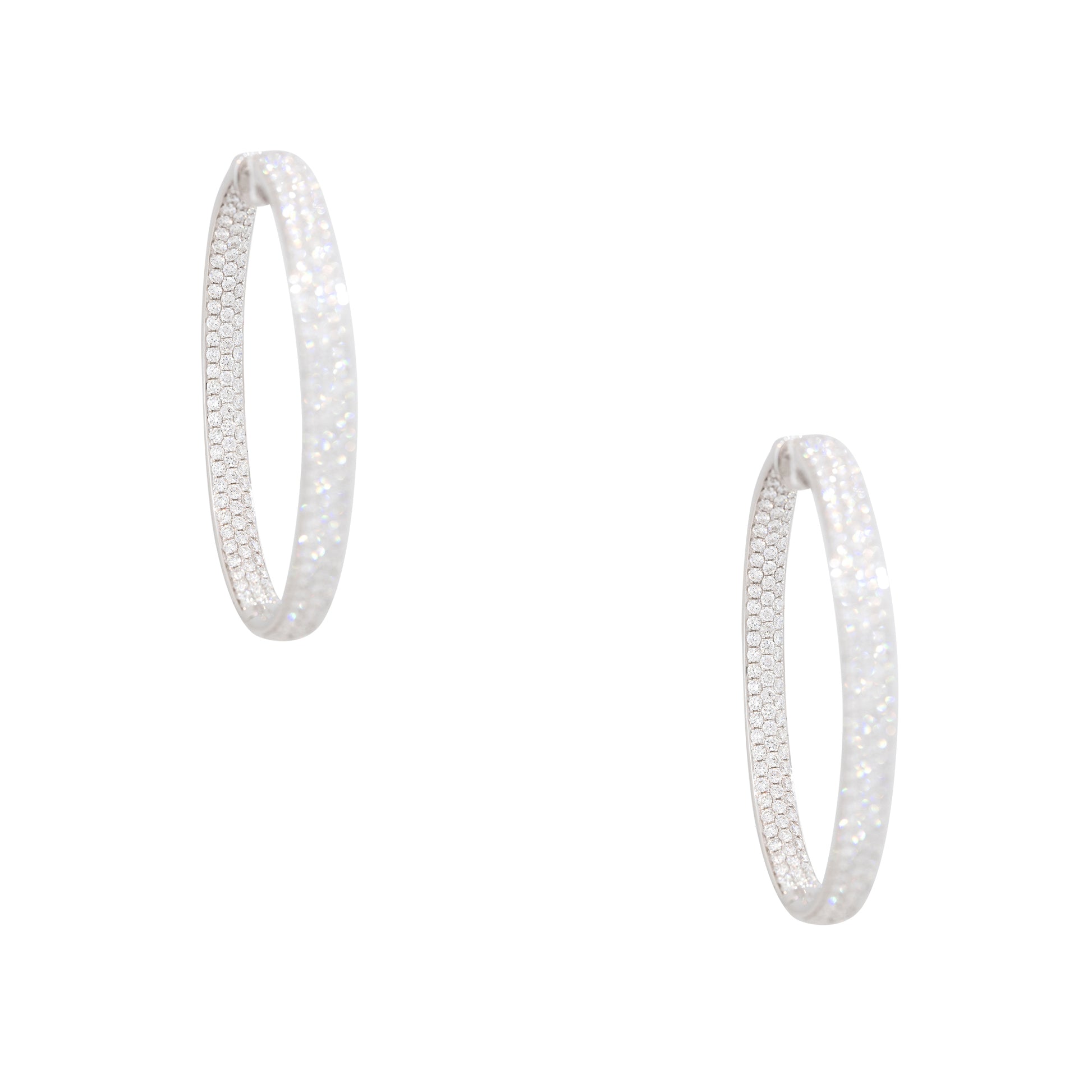 18k White Gold 5.94ct Pave Diamond Inside-Out Oval Hoop Earrings