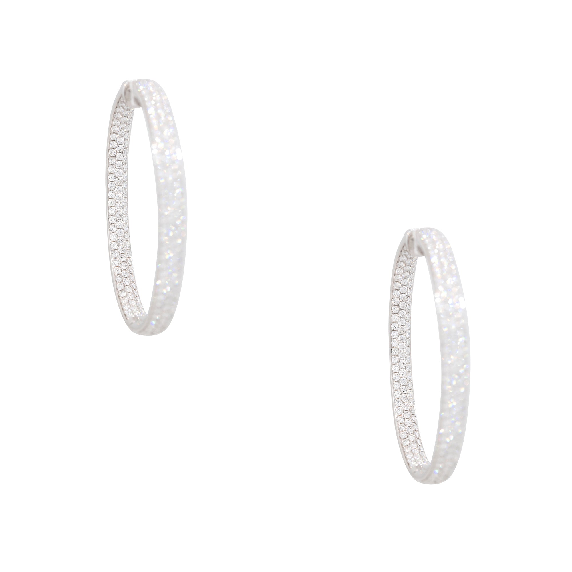 18k White Gold 5.94ct Pave Diamond Inside-Out Oval Hoop Earrings
