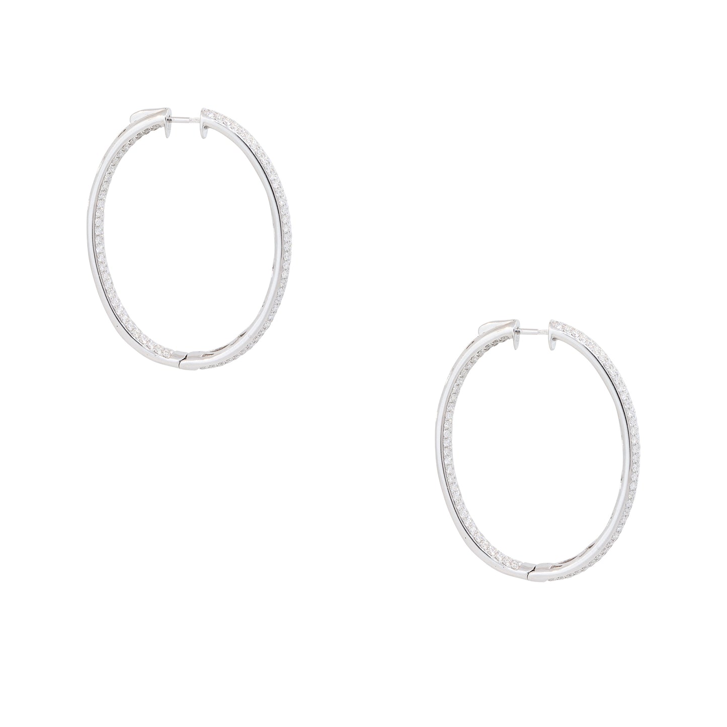 18k White Gold 5.94ct Pave Diamond Inside-Out Oval Hoop Earrings