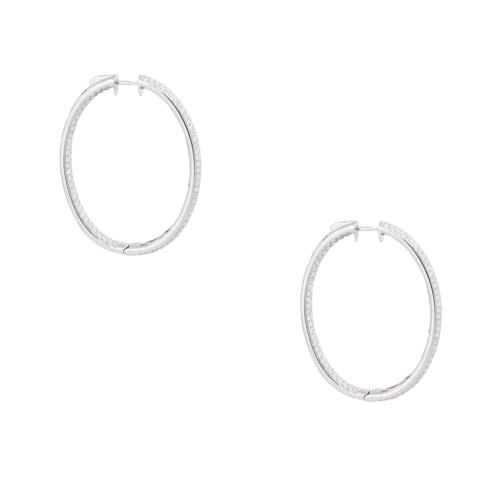 18k White Gold 5.94ct Pave Diamond Inside-Out Oval Hoop Earrings