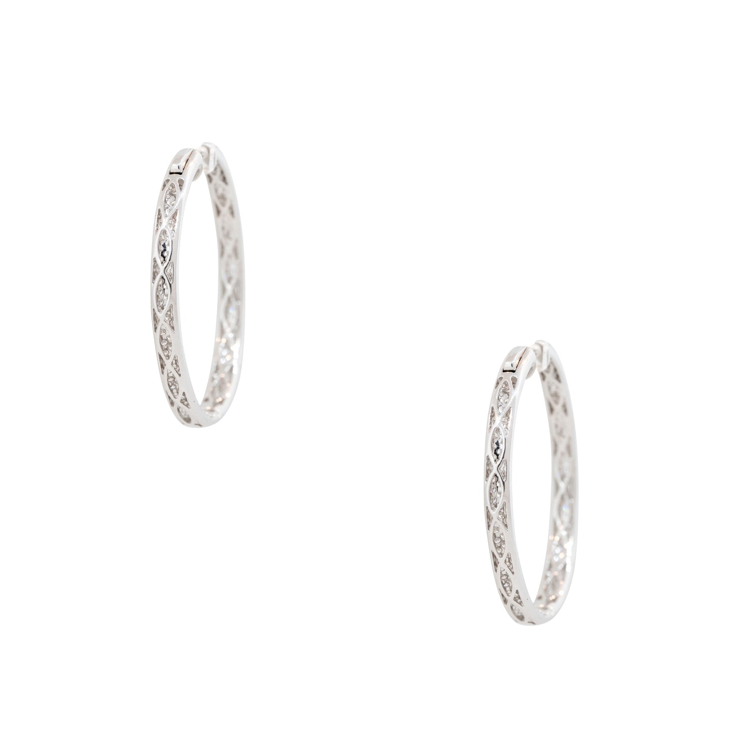 18k White Gold 5.94ct Pave Diamond Inside-Out Oval Hoop Earrings