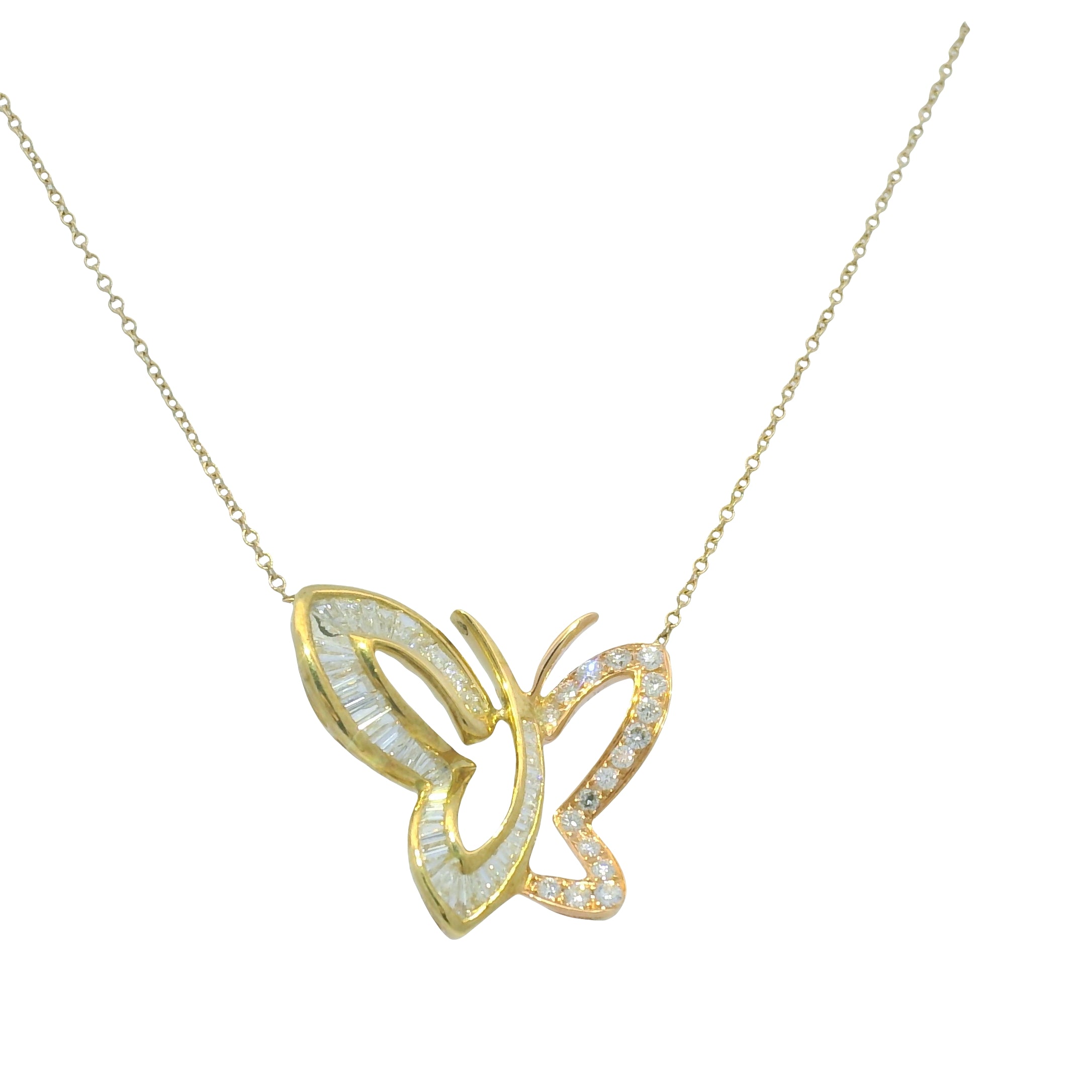 14K Rose & Yellow Gold Natural Diamond Butterfly Pendant Chain Necklace
