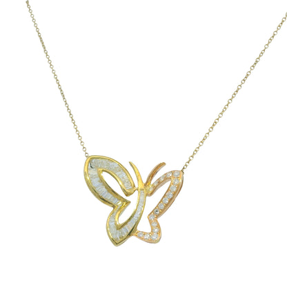 14K Rose & Yellow Gold Natural Diamond Butterfly Pendant Chain Necklace