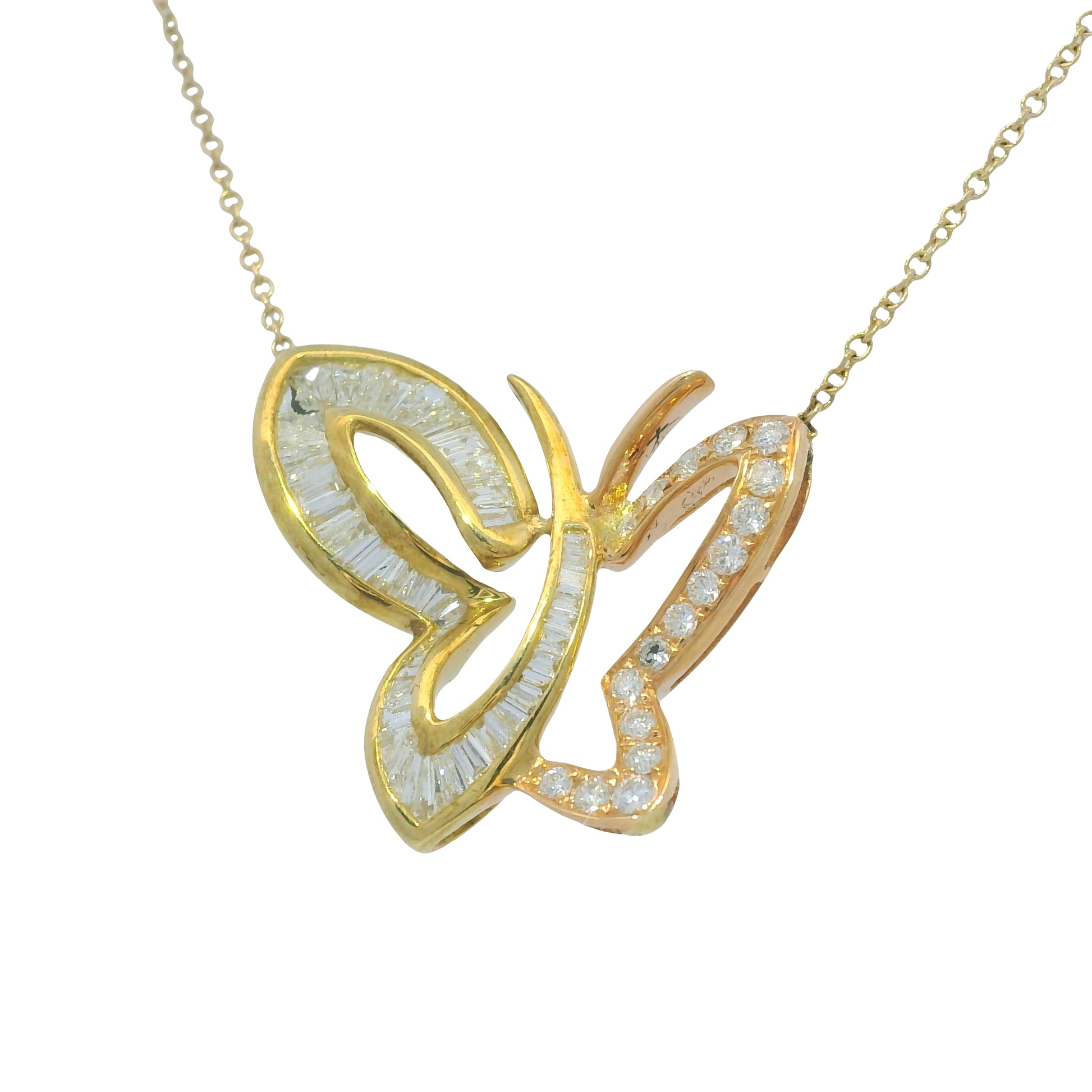 14K Rose & Yellow Gold Natural Diamond Butterfly Pendant Chain Necklace