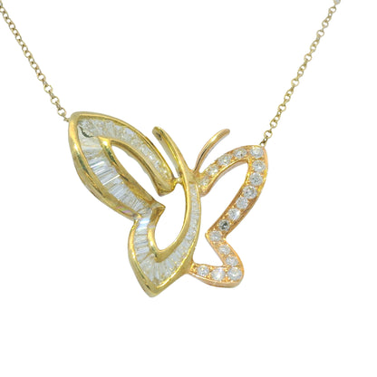 14K Rose & Yellow Gold Natural Diamond Butterfly Pendant Chain Necklace