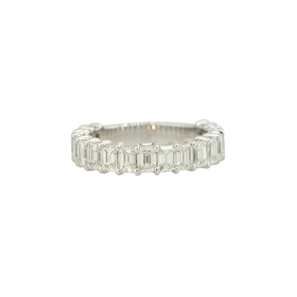 14k White Gold 2.92ctw Emerald Cut Diamond 3/4 Wedding Band