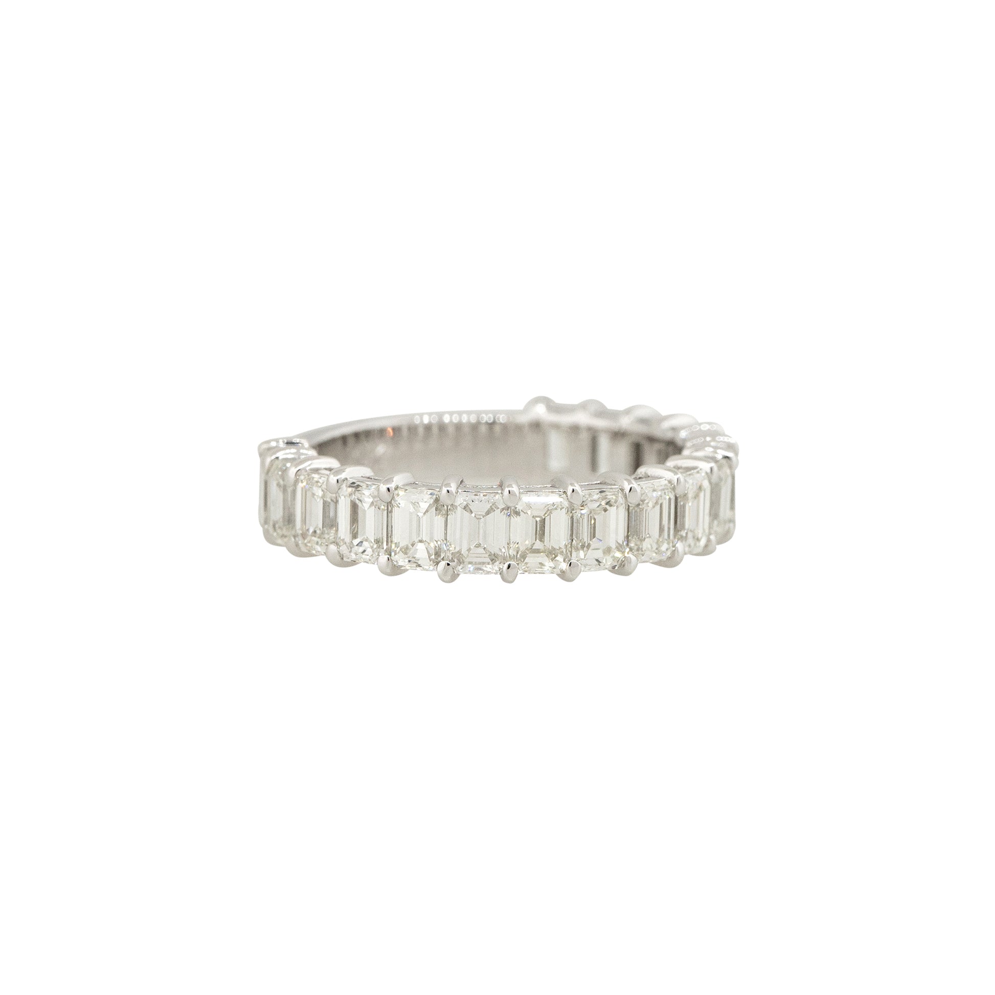 14k White Gold 2.92ctw Emerald Cut Diamond 3/4 Wedding Band