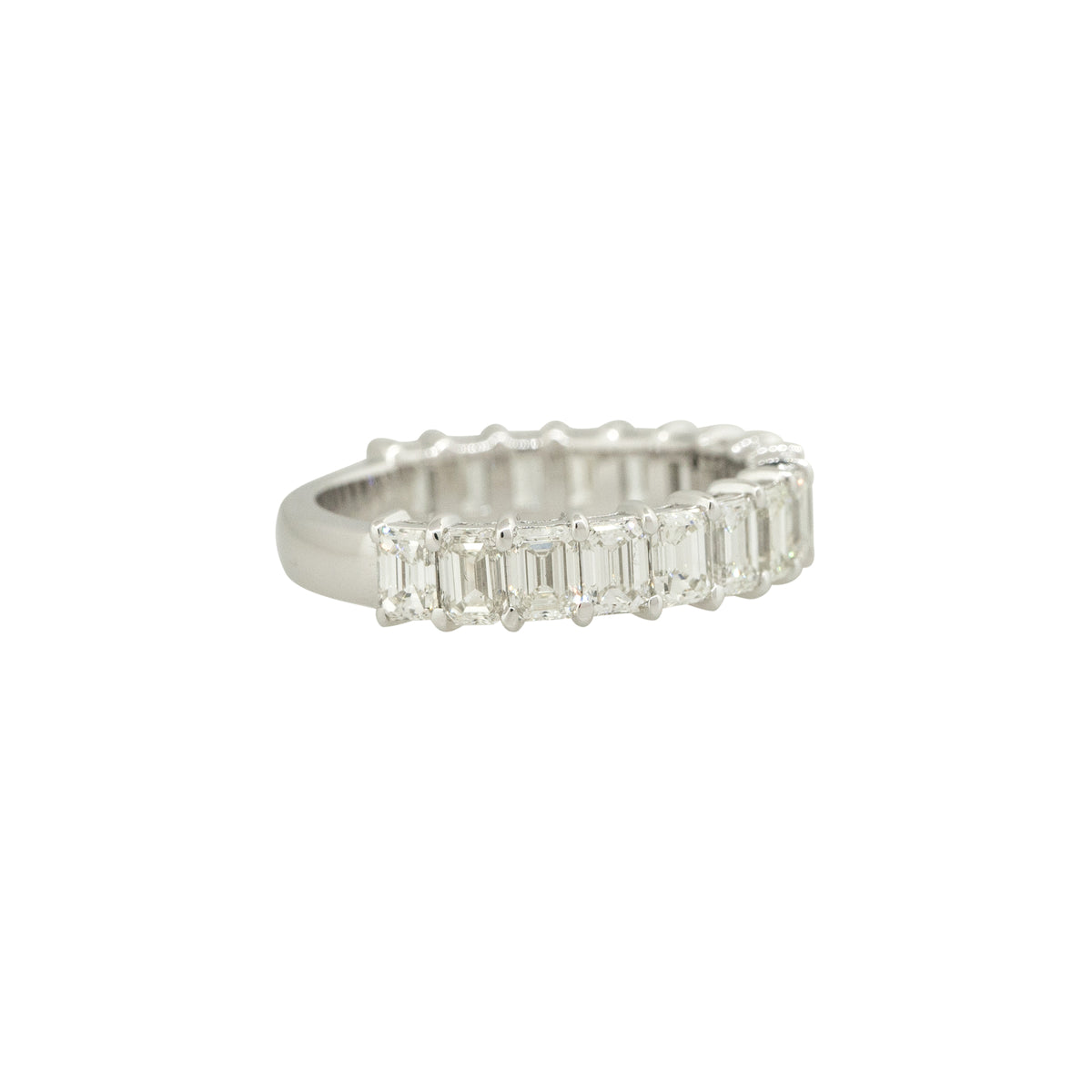 14k White Gold 2.92ctw Emerald Cut Diamond 3/4 Wedding Band