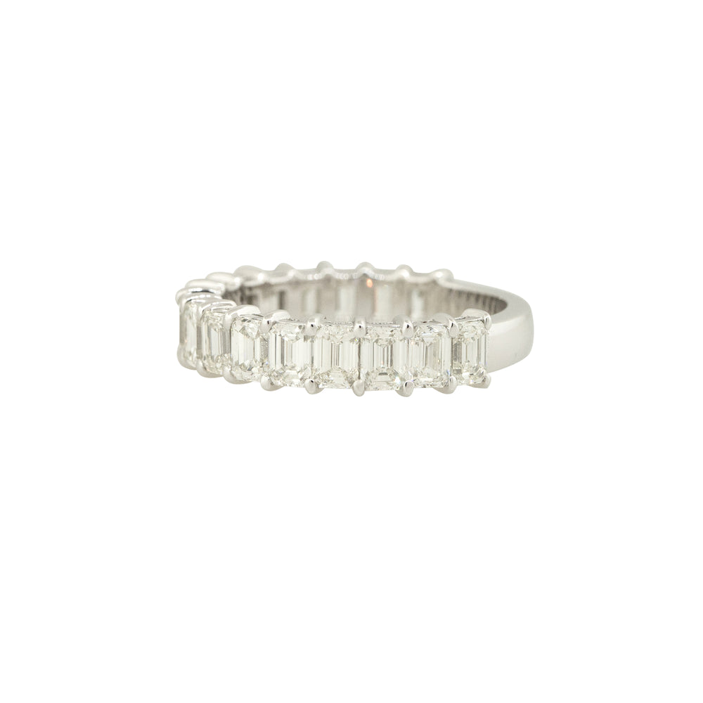 14k White Gold 2.92ctw Emerald Cut Diamond 3/4 Wedding Band