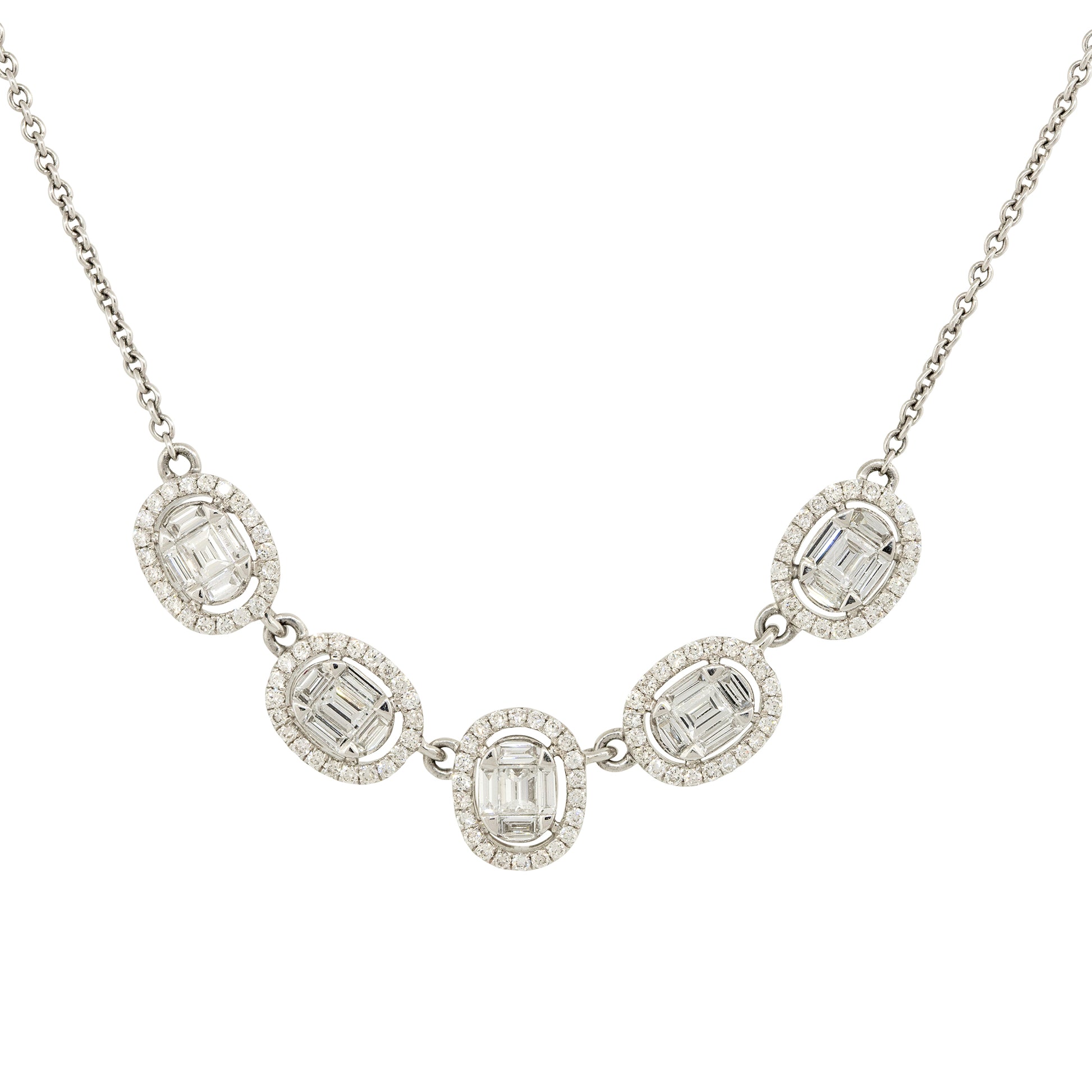 18k White Gold 1.23ctw 5 Oval Diamond Station Necklace