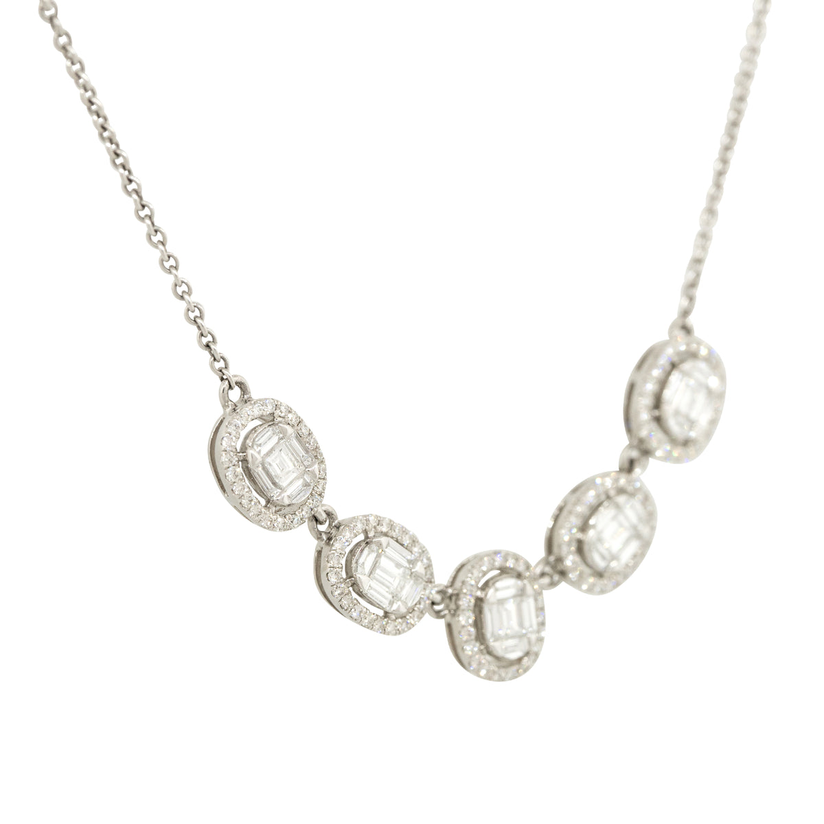 18k White Gold 1.23ctw 5 Oval Diamond Station Necklace