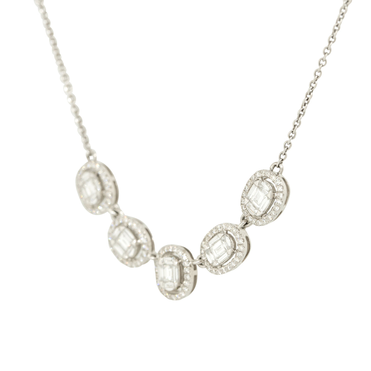 18k White Gold 1.23ctw 5 Oval Diamond Station Necklace