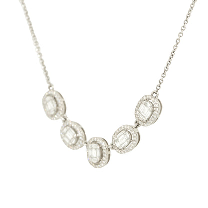 18k White Gold 1.23ctw 5 Oval Diamond Station Necklace