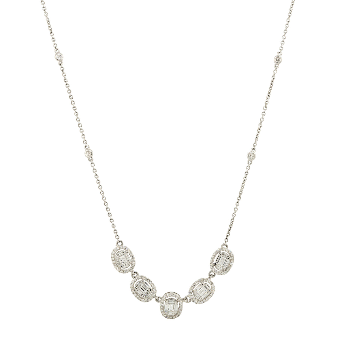 18k White Gold 1.23ctw 5 Oval Diamond Station Necklace