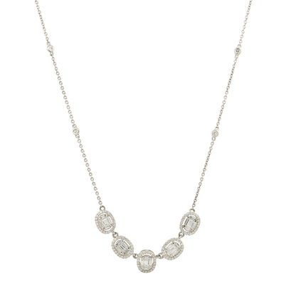 18k White Gold 1.23ctw 5 Oval Diamond Station Necklace