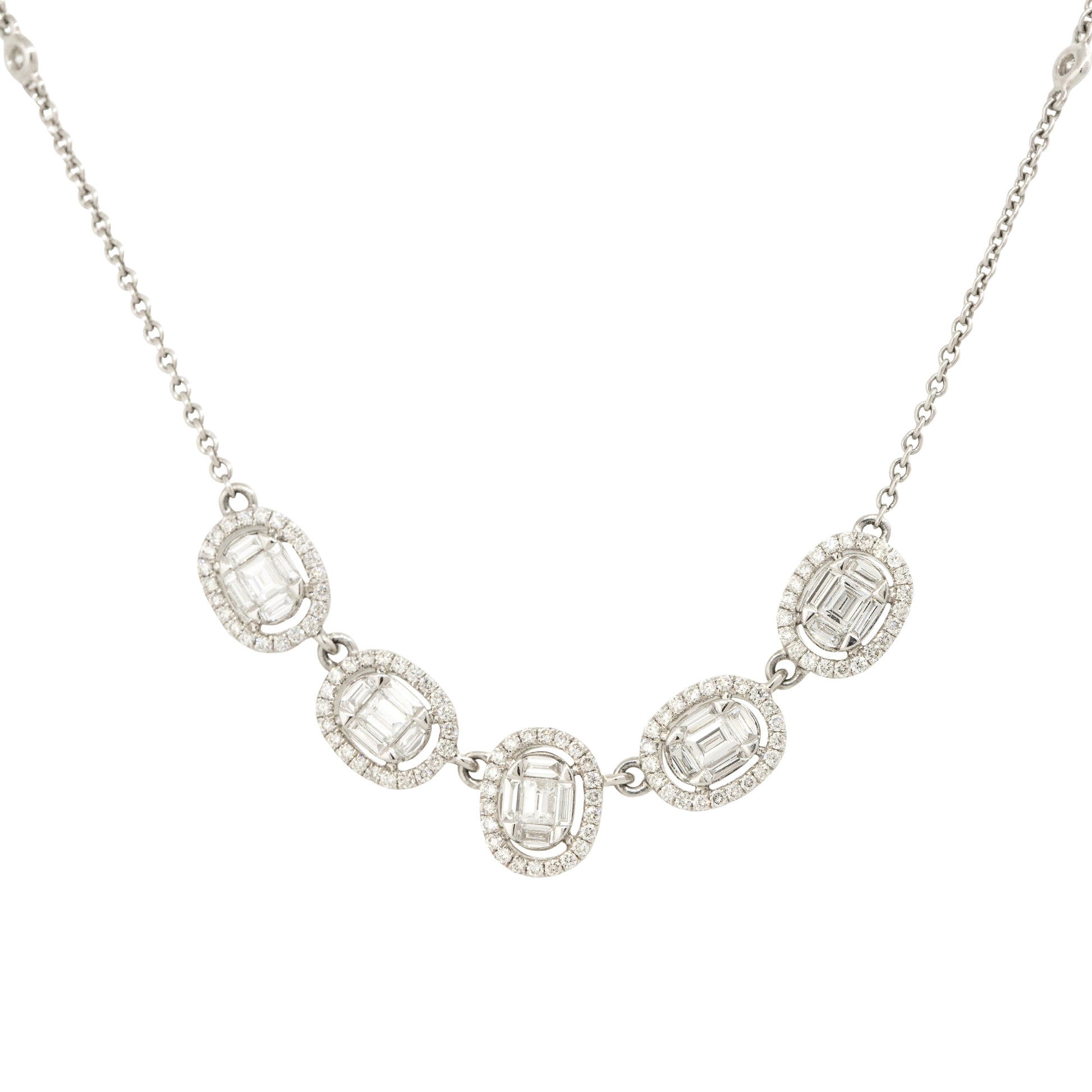 18k White Gold 1.23ctw 5 Oval Diamond Station Necklace