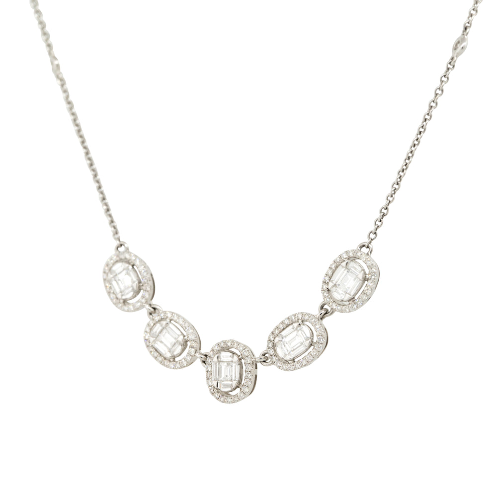 18k White Gold 1.23ctw 5 Oval Diamond Station Necklace