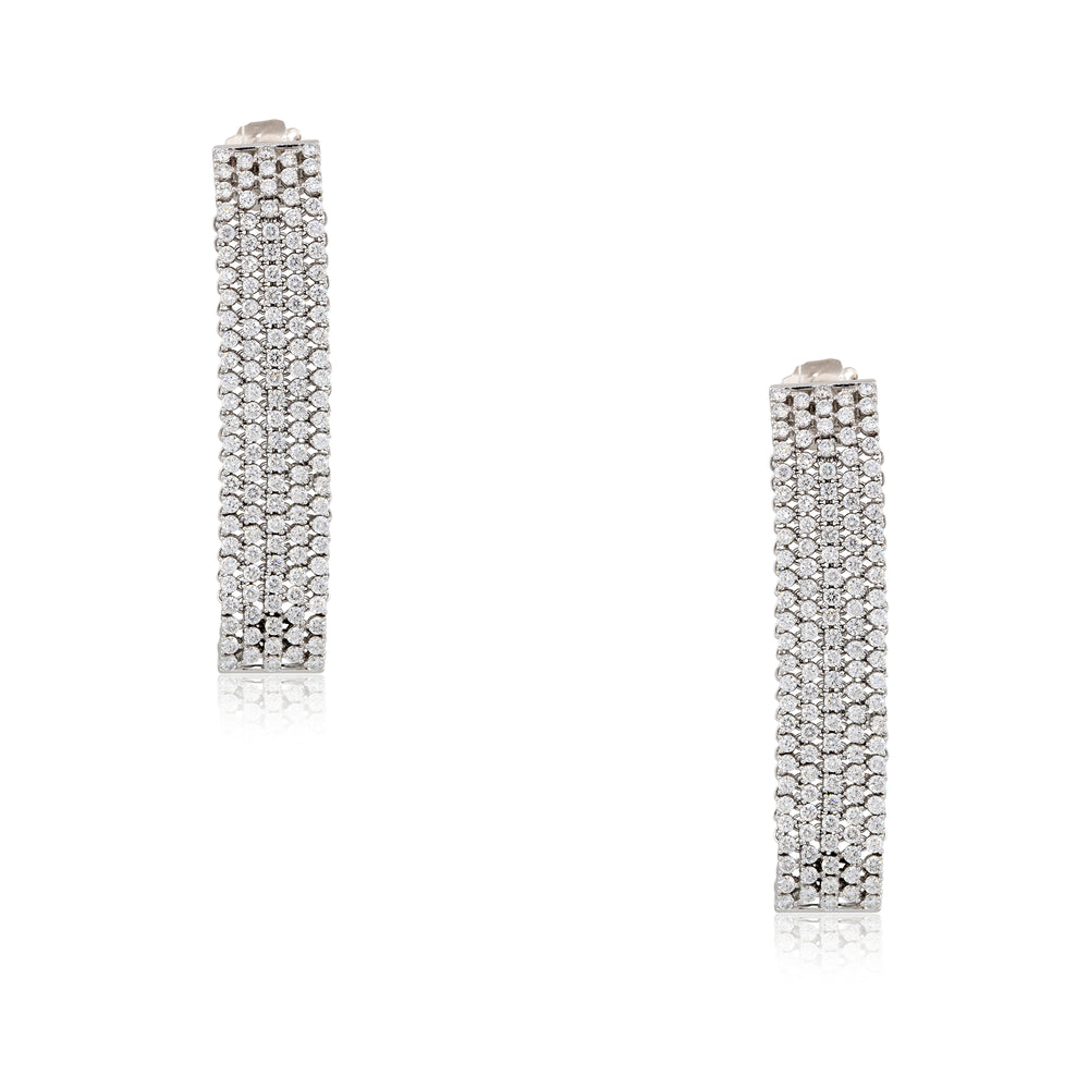 18k White Gold 5.51ctw Diamond 5-Row Drop Earrings