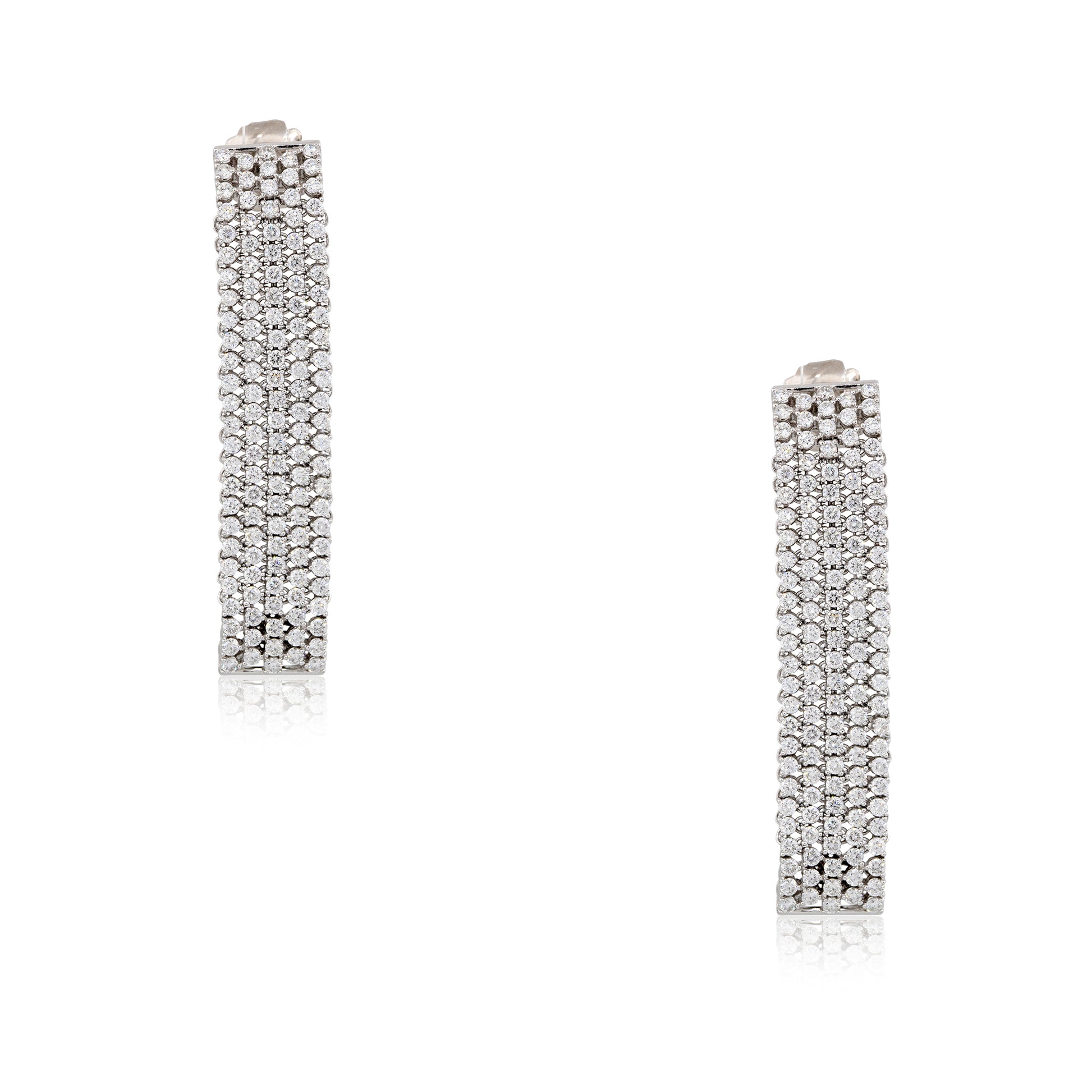 18k White Gold 5.51ctw Diamond 5-Row Drop Earrings