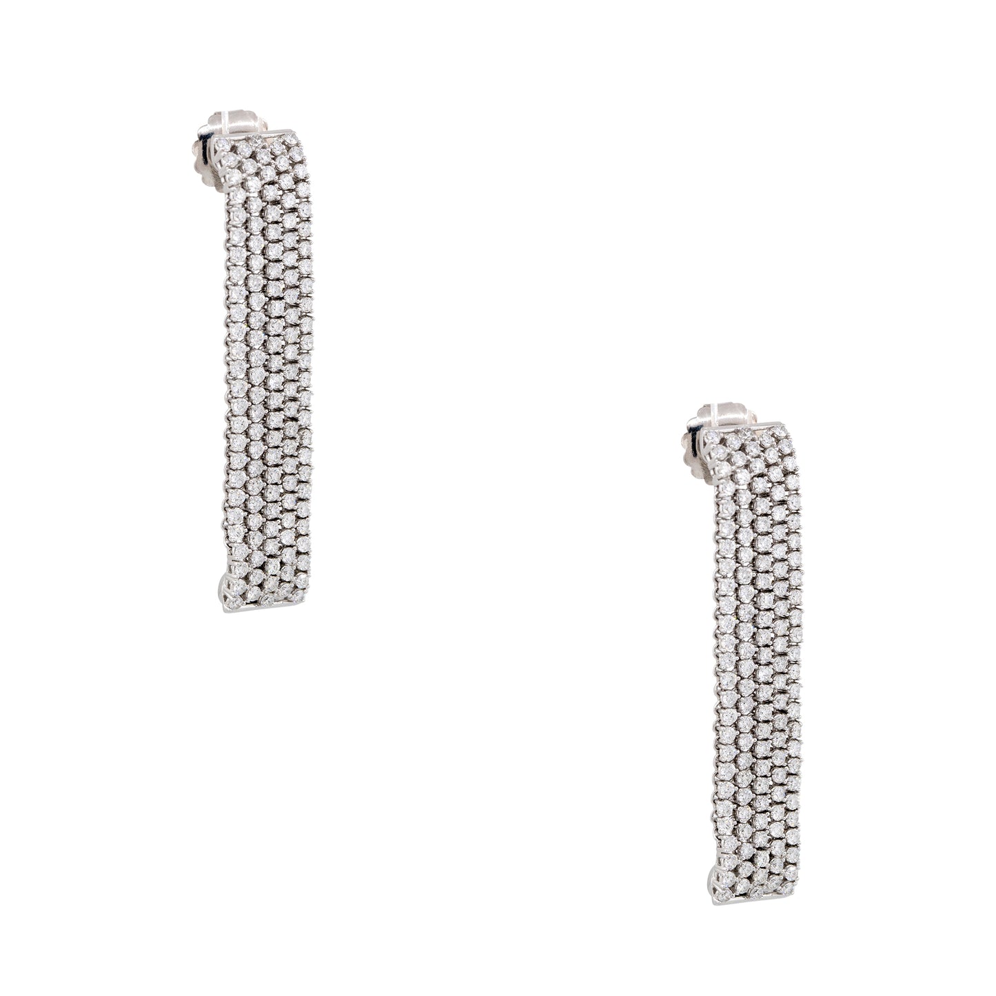 18k White Gold 5.51ctw Diamond 5-Row Drop Earrings