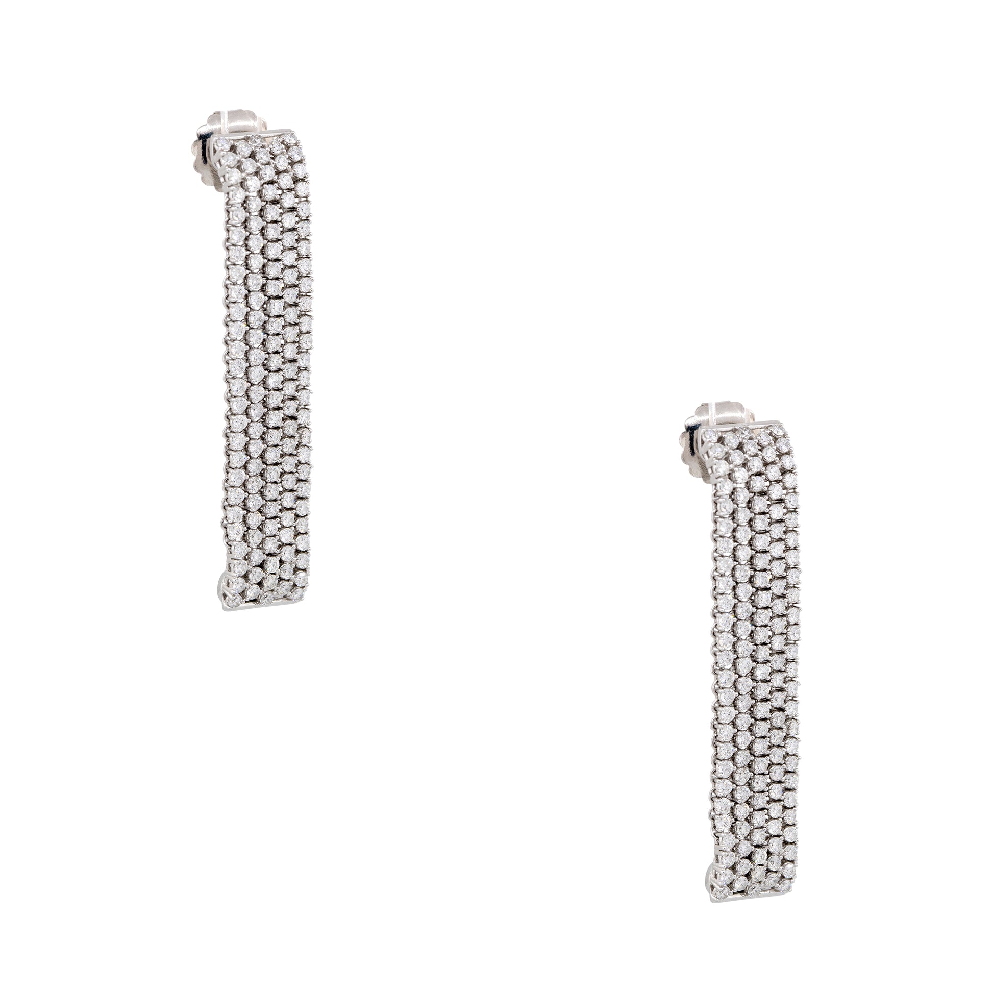 18k White Gold 5.51ctw Diamond 5-Row Drop Earrings