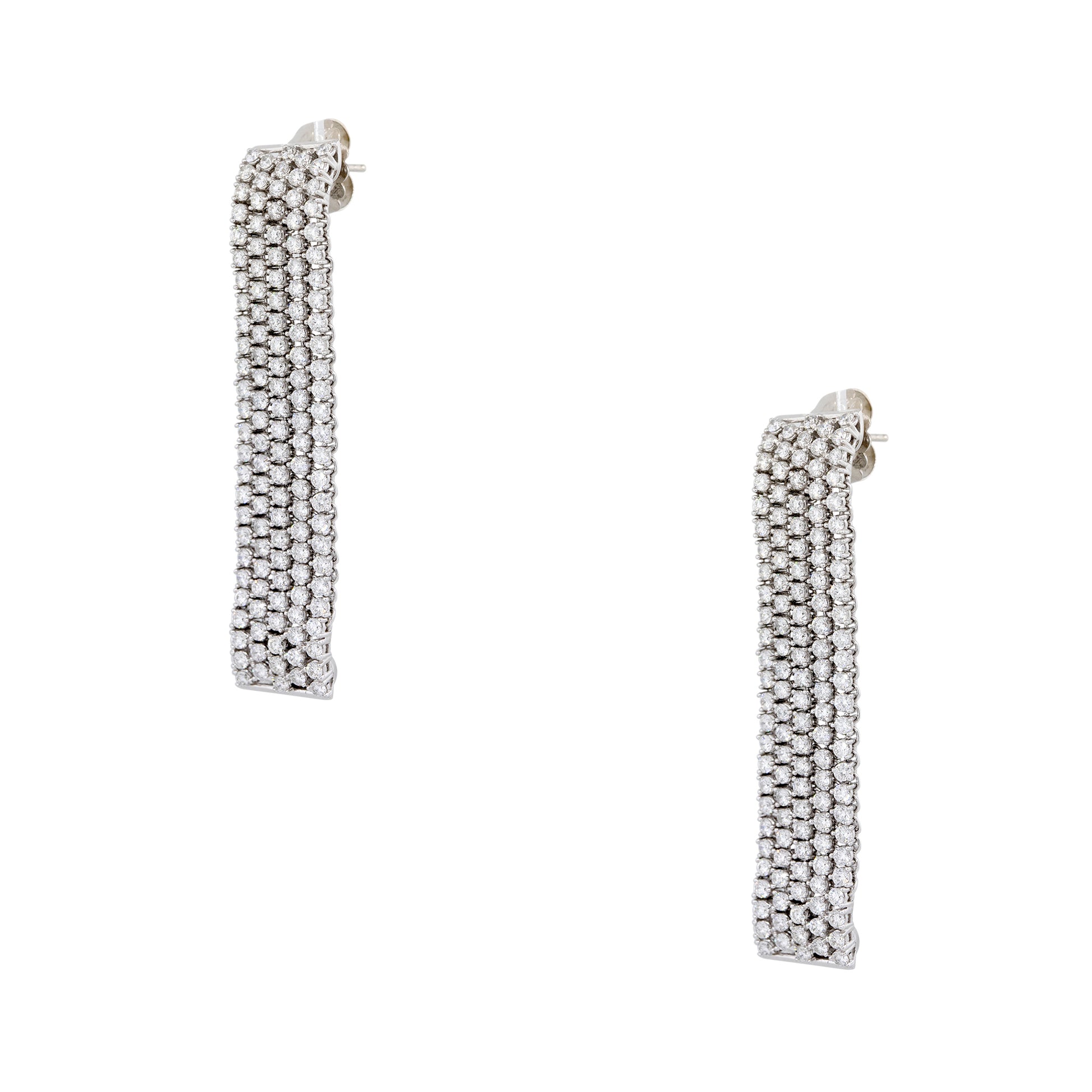 18k White Gold 5.51ctw Diamond 5-Row Drop Earrings